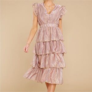 “STORIA” Ruffle Tiered Rose Gold Dress